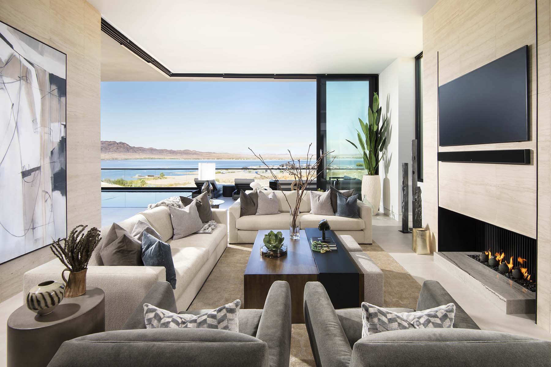 Waters Edge living room lake view